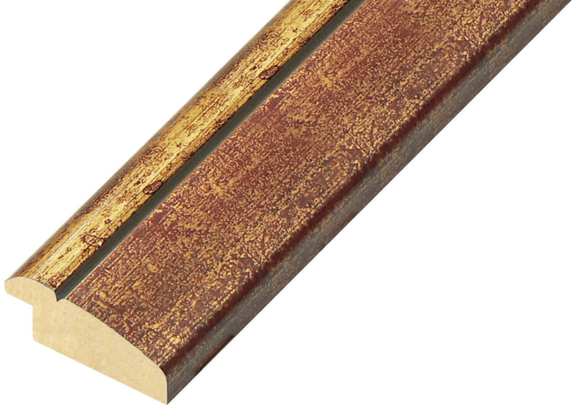 Moulding finger-jointed pine 40mm - distressed red, gold edge