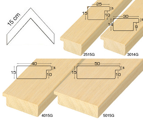 Complete set of corner samples of flqt raw mouldings (4 pieces)