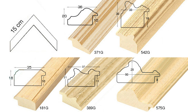 Complete set of corner samples of raw mouldings (6 pieces)