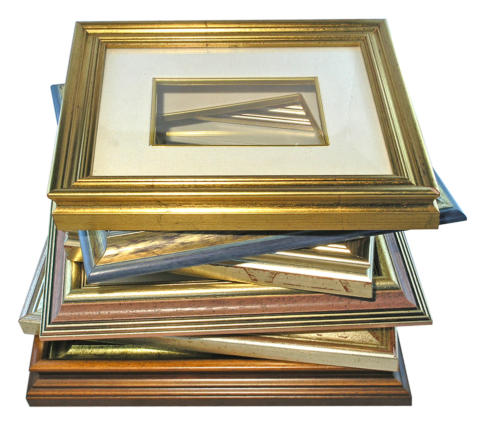 Set of various ready-made frames with matboard