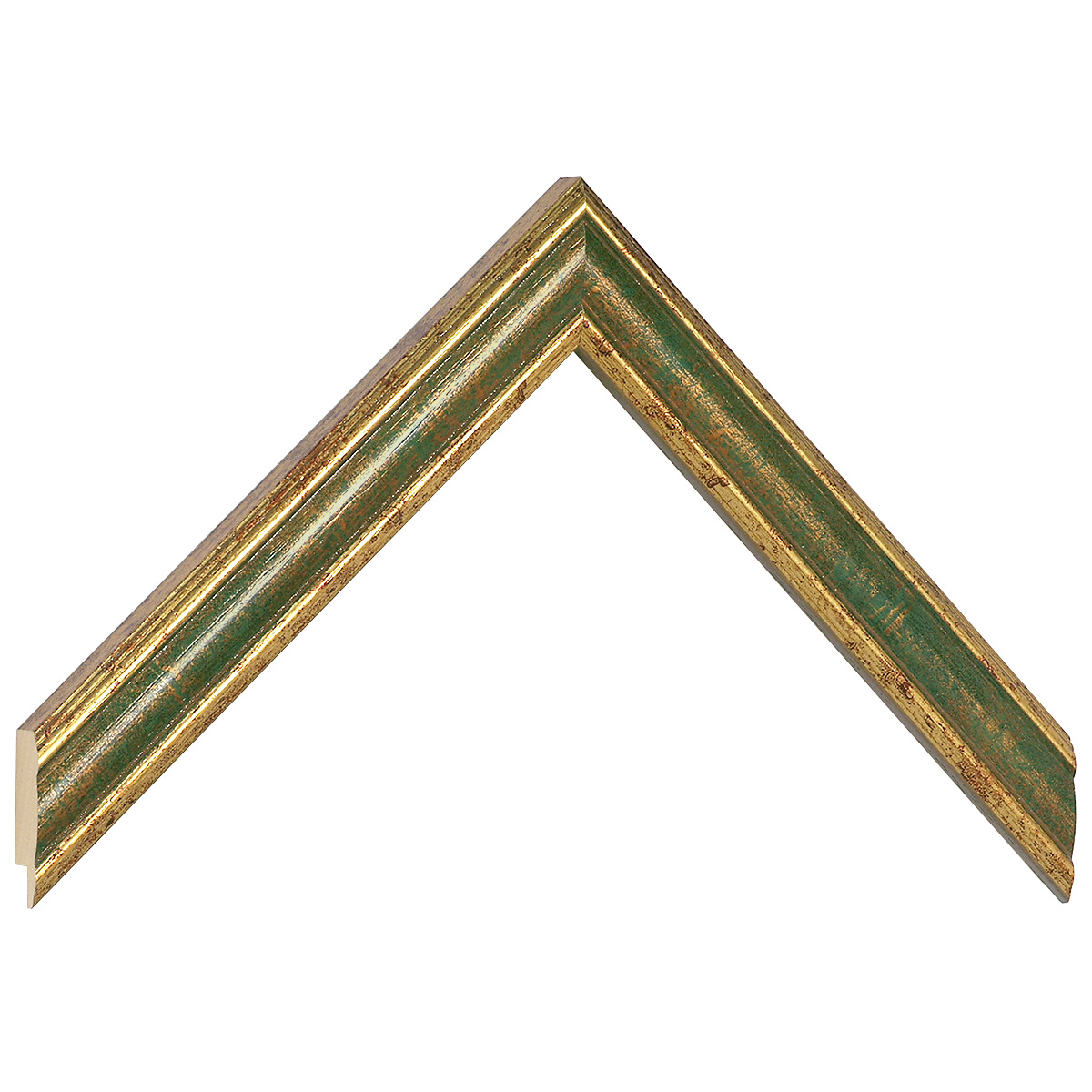 Moulding finger-jointed pine 24mm - antique gold with green band - Sample