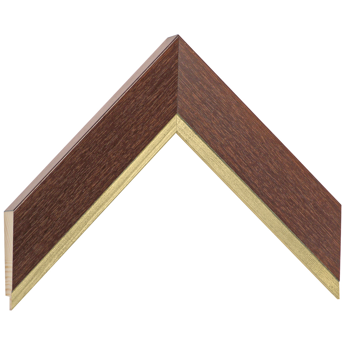 Moulding finger-jointed pine, width 42mm height 22 - walnut gold fille - Sample