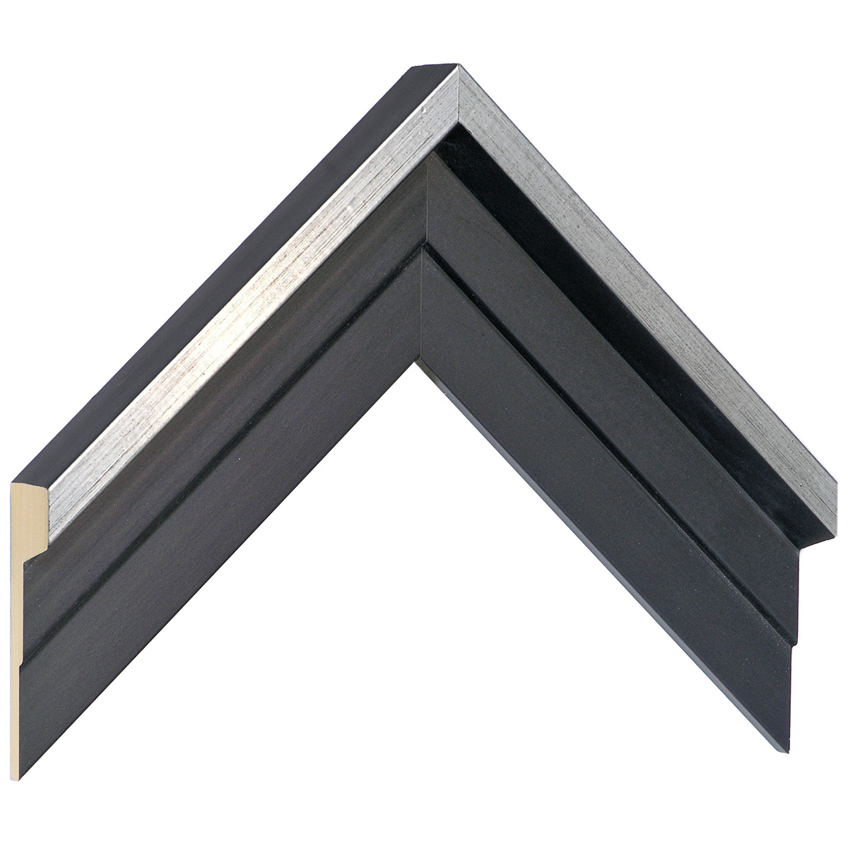 Moulding finger-jointed pine L shape, Width 54mm Height 36 Black-Silve - Sample