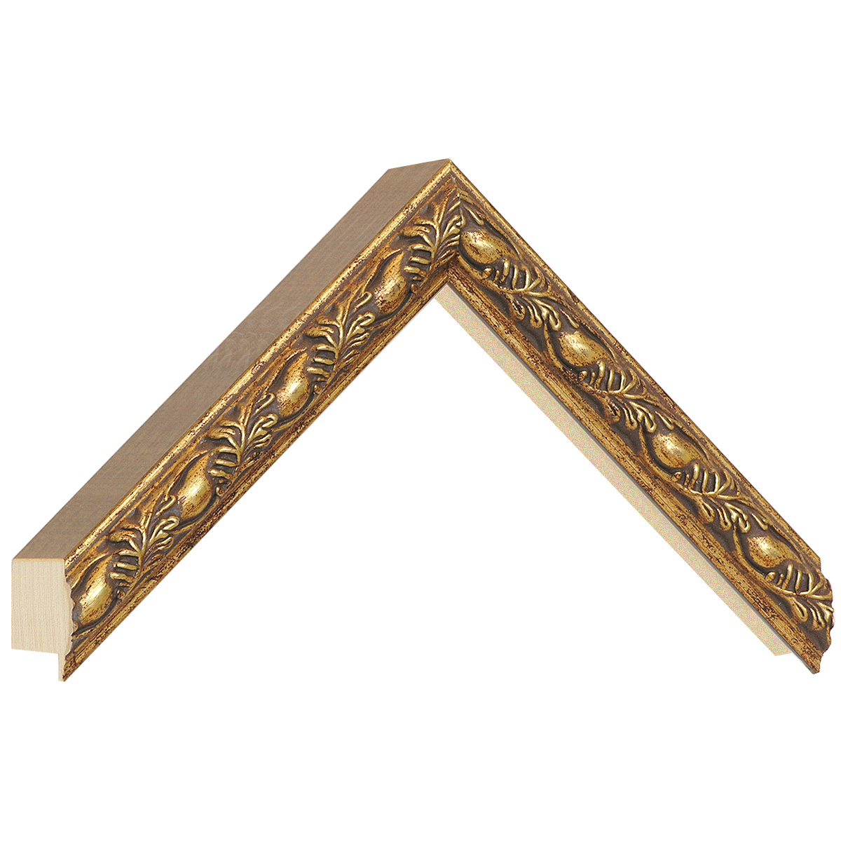 Moulding finger-jointed pine, widht 22mm, height 60mm - Gold decorated - Sample