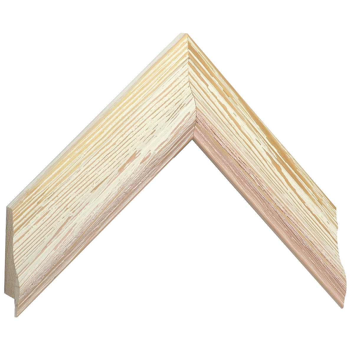 Moulding finger-jointed pine width 44mm - White-beige, shabby - Sample