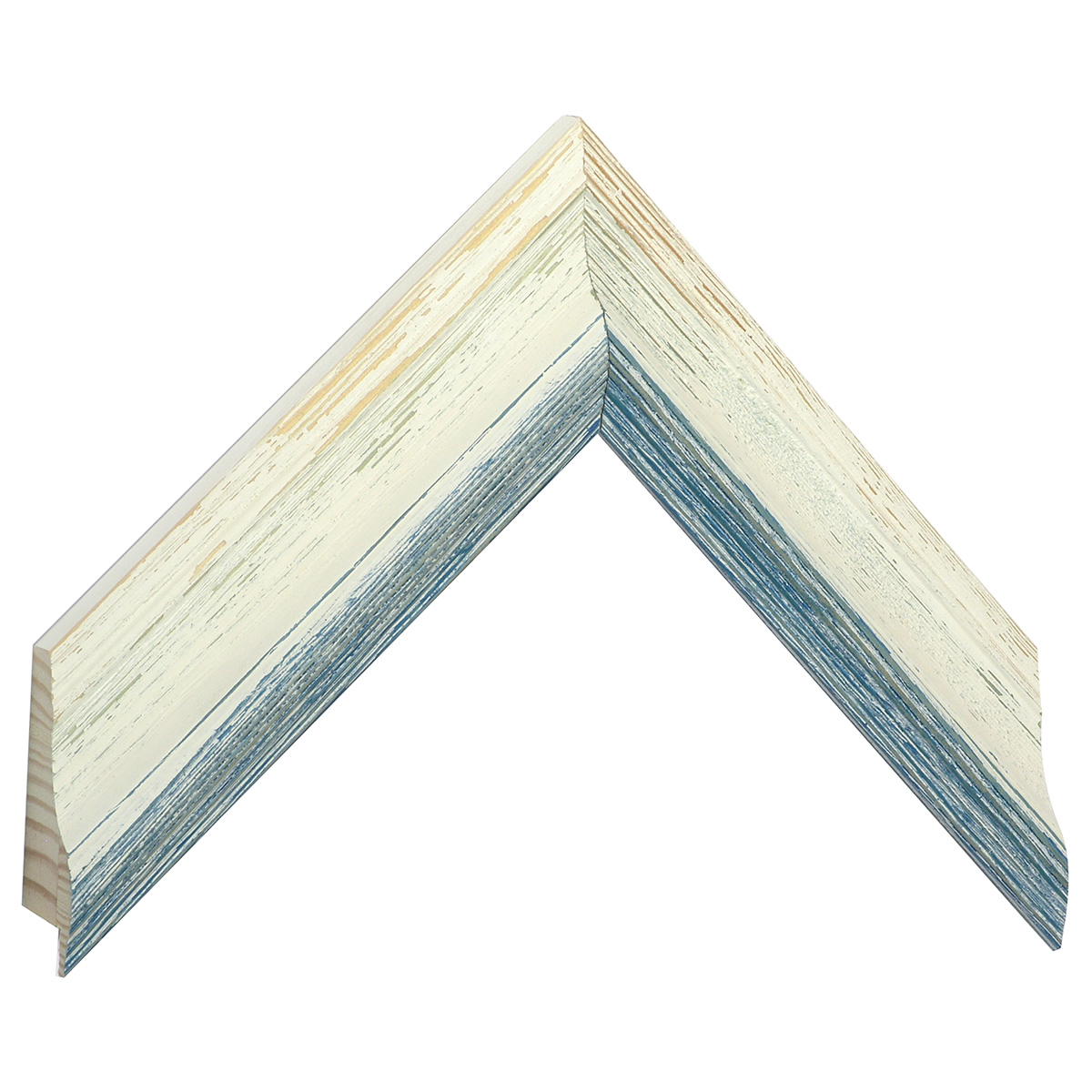 Moulding finger-jointed pine width 44mm - White-blue, shabby - Sample