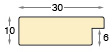 Moulding ayous, width 30mm, height 10mm, bare timber - Profile