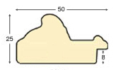 Moulding ayous, width 50mm, height 25mm, bare timber - Profile