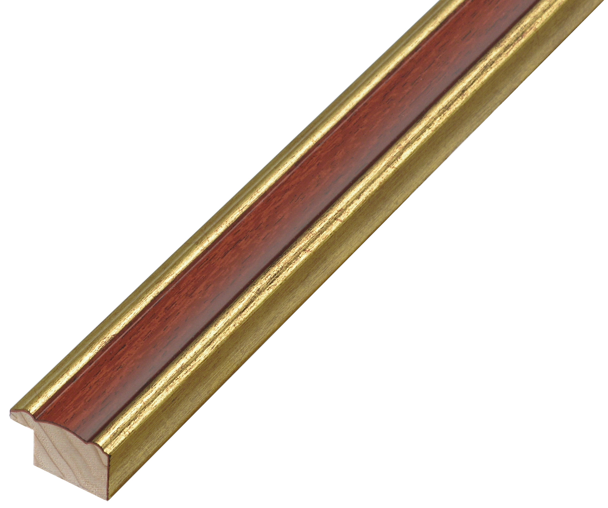 Moulding finger-jointed pine width 24mm - Gold with mahogany band